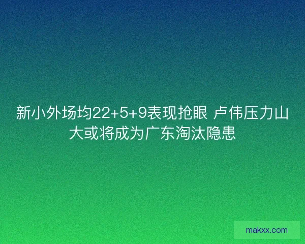 新小外场均22+5+9表现抢眼 卢伟压力山大或将成为广东淘汰隐患