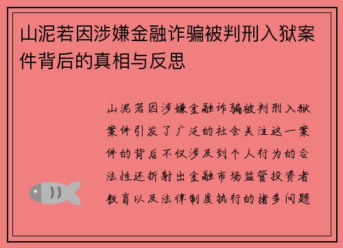 山泥若因涉嫌金融诈骗被判刑入狱案件背后的真相与反思